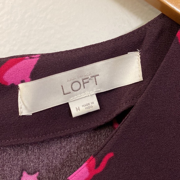 LOFT Smitten Kitten Burgundy Cat Cap Sleeve Dress with Pockets Size Medium - Picture 5 of 12